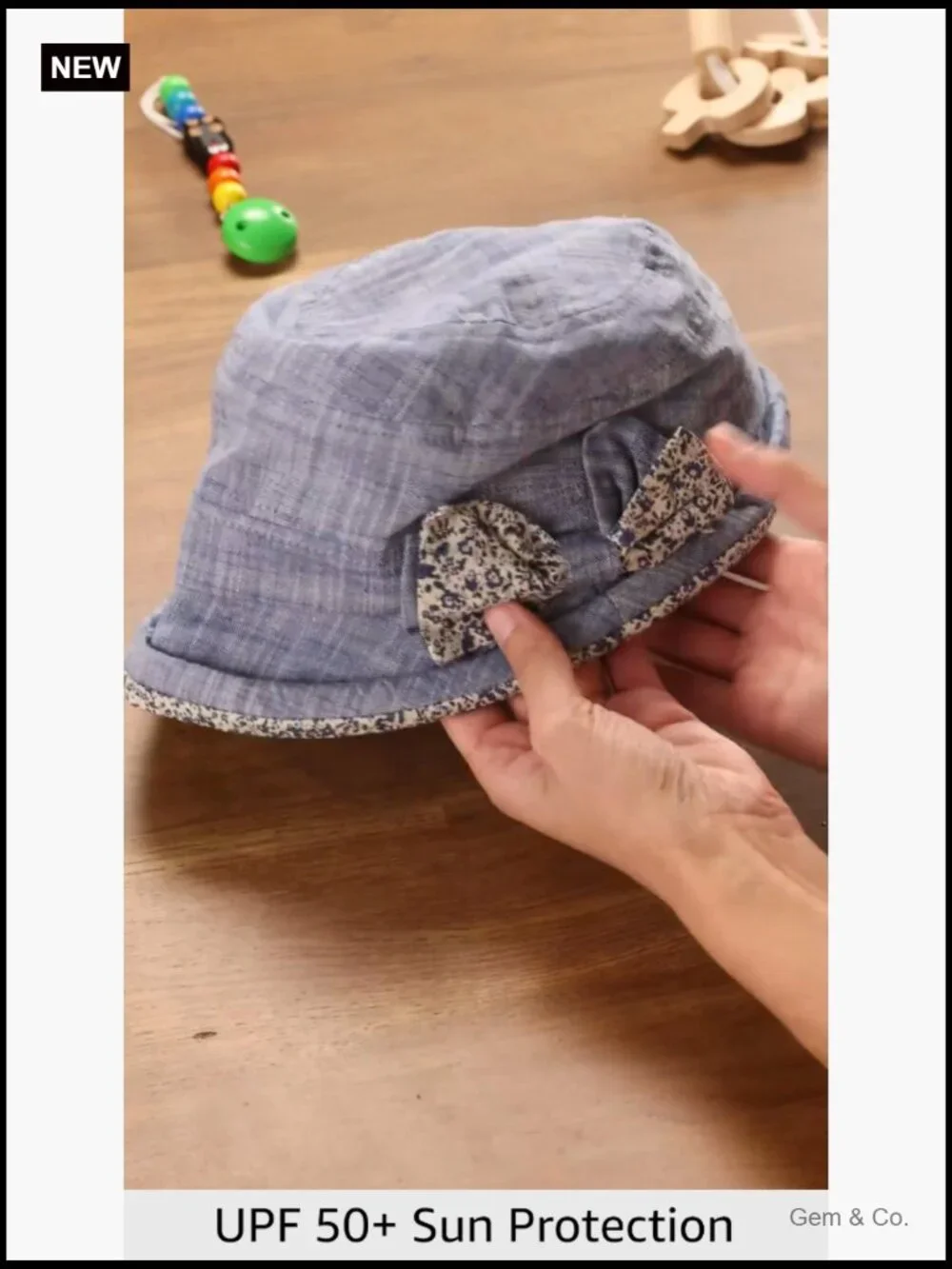 Foldable Bucket Hat with Rolled Brim and Bowknot UPF 50+ Sun Protection